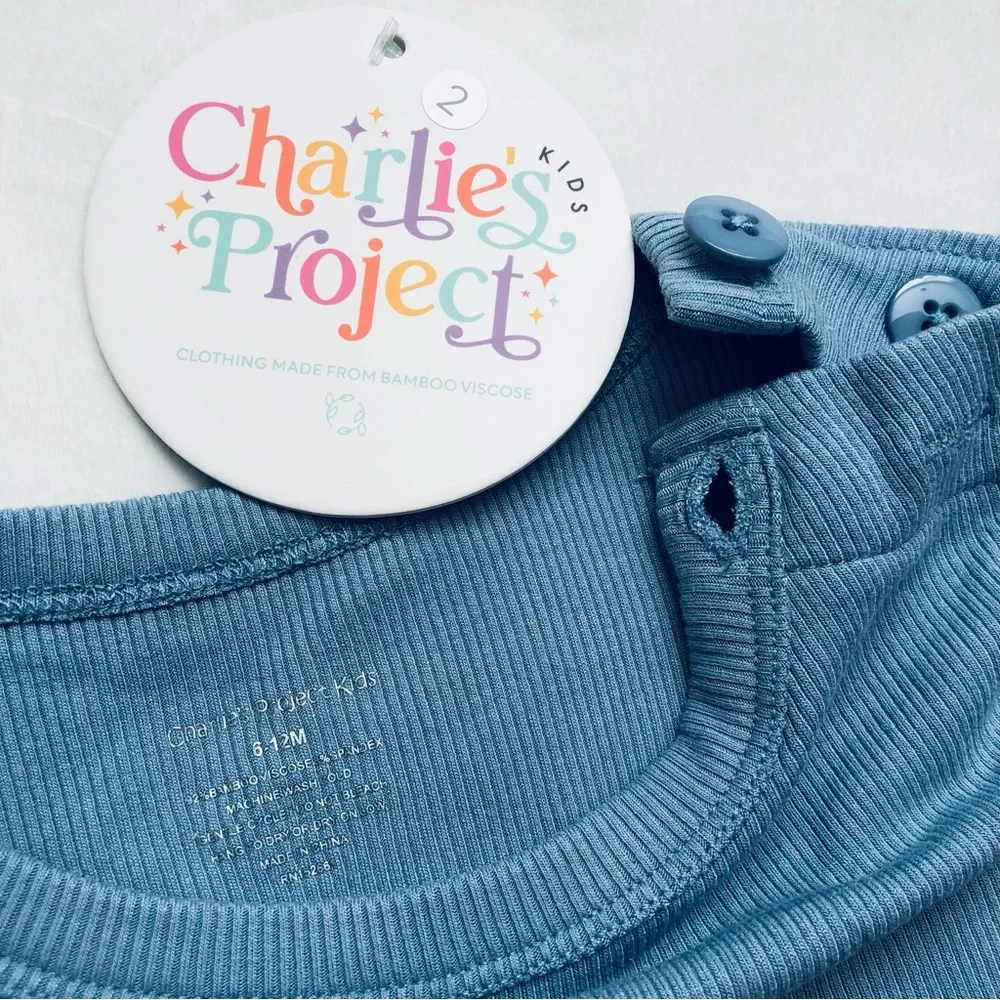 Bamboo Charlie’s Project Baby Ribbed Two-Piece Pajama Set in Dusty Blue, 6-12M
